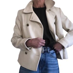 BANANA REPUBLIC Women's Cream Cotton Military Peacoat medium